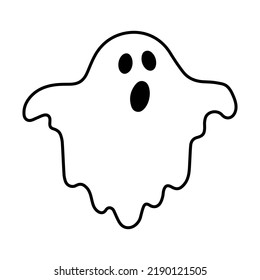 Halloween Ghost Silhouette, White Background, Vector Illustration, Doodle Style, Line Illustrations