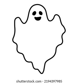 Halloween Ghost Silhouette, White Background, Vector Illustration, Doodle Style, Line Illustrations
