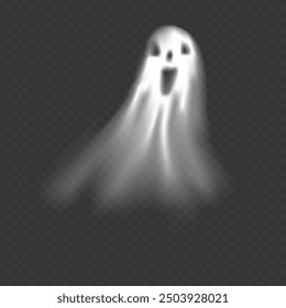 Siluetas de fantasma de Halloween aisladas para el Anuncio de otoño, Vector 3d fantasma blanco aterrador transparente con caras espeluznantes volando, Ghoul o monstruos espirituales, vacaciones de terror para el elemento de caída 