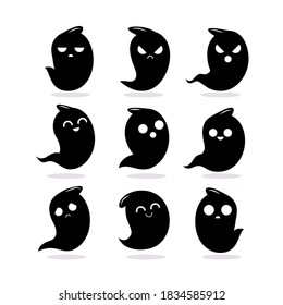 Halloween ghost silhouettes set isolated on white background.Vector illustration.