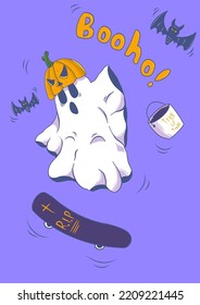 Halloween ghost skater poster illustration