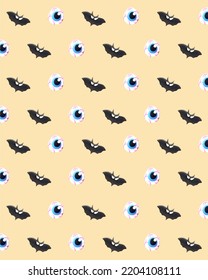 Halloween ghost, skull, bat creepy eye pattern background handmade from plasticine, clay, dough