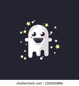 Halloween ghost. A smiling ghost. Vector illustration in a cartoon style, isolated on white background. Vector Illustrations for Kids on Halloween.