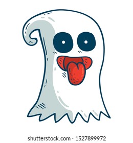 Halloween ghost. A smiling ghost. Vector illustration in a cartoon style, isolated on white background. Vector Illustrations for Kids on Halloween.