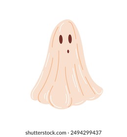 Halloween Ghost spirit surprised in flat style. Cute spooky character. Vector illustration isolated on a white background.