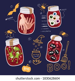 Halloween ghost spooky creepy elements set, Decor halloween image, illustration vector
 