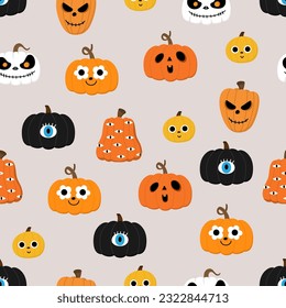 Halloween ghost and spooky pumpkin seamless pattern and background. Holidays cartoon character. -vector