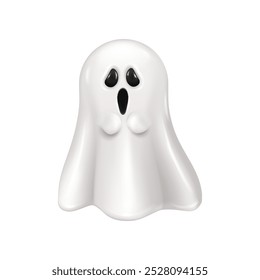 Halloween ghost with spooky screaming facial expression. Vector apparition from haunted house, shrieking and frightening creature. 3D isolated supernatural character or monster