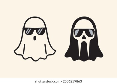 Fantasma de Halloween con gafas de sol mascota Ilustración vectorial