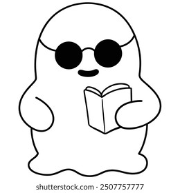 Fantasma de Halloween con gafas de sol Libro de lectura - Ilustración de arte de línea de Vector.