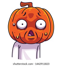 Halloween ghost. Surprised ghost with a pumpkin on his head. Halloween pumpkin.Vector illustration in a cartoon style. Elements for you Halloween.