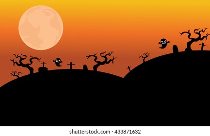 Halloween ghost in the tomb orange backgrounds
