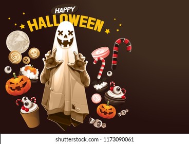 Halloween, Ghost, treat or trick, Vector illustration, horizontal Poster, you can place relevant content on the area.