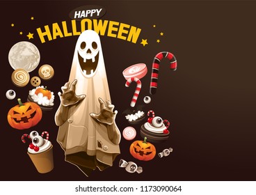 Halloween, Ghost, treat or trick, Vector illustration, horizontal Poster, you can place relevant content on the area.