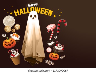 Halloween, Ghost, treat or trick, Vector illustration, horizontal Poster, you can place relevant content on the area.
