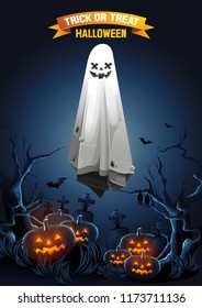 Halloween, Ghost, treat or trick, Vector illustration, Vertical Poster, you can place relevant content on the area, show good color RGB COLOR MODE.
