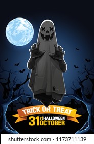 Halloween, Ghost, treat or trick, Vector illustration, Vertical Poster, you can place relevant content on the area, show good color RGB COLOR MODE.