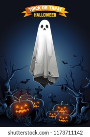 Halloween, Ghost, treat or trick, Vector illustration, Vertical Poster, you can place relevant content on the area, show good color RGB COLOR MODE.