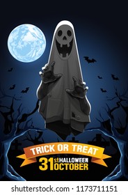 Halloween, Ghost, treat or trick, Vector illustration, Vertical Poster, you can place relevant content on the area, show good color RGB COLOR MODE.