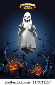 Halloween, Ghost, treat or trick, Vector illustration, Vertical Poster, you can place relevant content on the area, show good color RGB COLOR MODE.