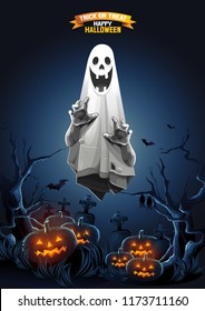 Halloween, Ghost, treat or trick, Vector illustration, Vertical Poster, you can place relevant content on the area, show good color RGB COLOR MODE.