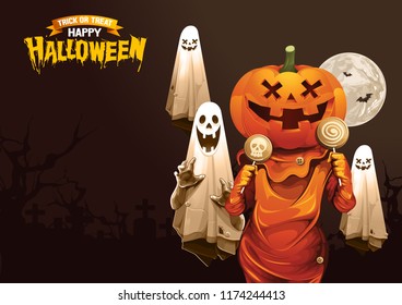 Halloween, Ghost, treat or trick, Vector illustration, horizontal Poster, you can place relevant content on the area.