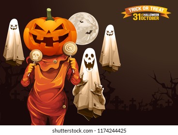 Halloween, Ghost, treat or trick, Vector illustration, horizontal Poster, you can place relevant content on the area.