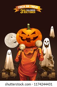 Halloween, Ghost, treat or trick, Vector illustration, Vertical Poster, you can place relevant content on the area.