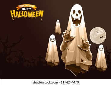Halloween, Ghost, treat or trick, Vector illustration, horizontal Poster, you can place relevant content on the area.