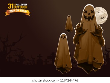 Halloween, Ghost, treat or trick, Vector illustration, horizontal Poster, you can place relevant content on the area.