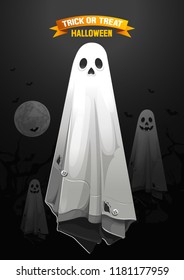 Halloween, Ghost, treat or trick, Vector illustration, Vertical Poster, you can place relevant content on the area.