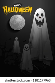 Halloween, Ghost, treat or trick, Vector illustration, Vertical Poster, you can place relevant content on the area.