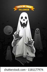 Halloween, Ghost, treat or trick, Vector illustration, Vertical Poster, you can place relevant content on the area.