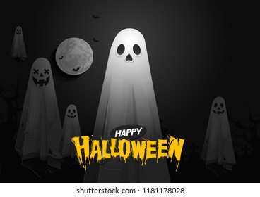 Halloween, Ghost, treat or trick, Vector illustration, horizontal Poster, you can place relevant content on the area.