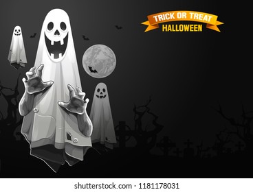 Halloween, Ghost, treat or trick, Vector illustration, horizontal Poster, you can place relevant content on the area.