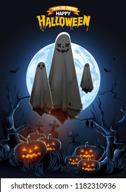 Halloween, Ghost, treat or trick, Vector illustration, Vertical Poster, you can place relevant content on the area, show good color RGB COLOR MODE.