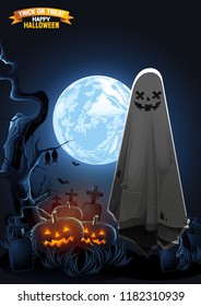 Halloween, Ghost, treat or trick, Vector illustration, Vertical Poster, you can place relevant content on the area, show good color RGB COLOR MODE.