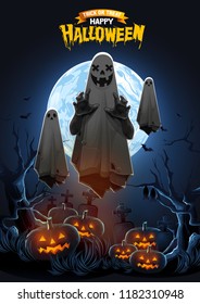 Halloween, Ghost, treat or trick, Vector illustration, Vertical Poster, you can place relevant content on the area, show good color RGB COLOR MODE.