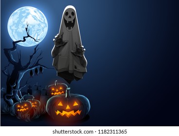 Halloween, Ghost, treat or trick, Vector illustration, horizontal Poster, you can place relevant content on the area, show good color RGB COLOR MODE.