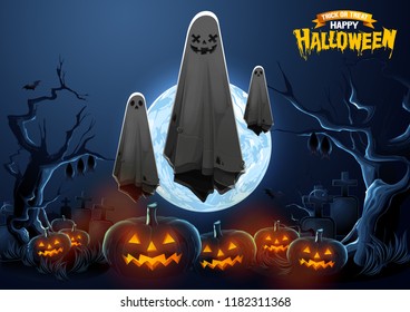 Halloween, Ghost, treat or trick, Vector illustration, horizontal Poster, you can place relevant content on the area, show good color RGB COLOR MODE.