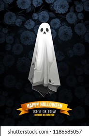 Halloween, Ghost, treat or trick, Vector illustration, Vertical Poster, you can place relevant content on the area.
