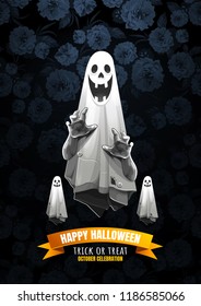 Halloween, Ghost, treat or trick, Vector illustration, Vertical Poster, you can place relevant content on the area.