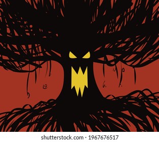 Halloween Ghost Tree Sillhouette Vector Illustration