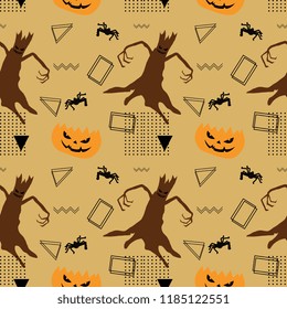 Halloween ghost of tree spider and pumpkin seamless pattern. vector illustration for fashion textile print and wrapping with festive design.