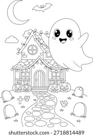 Fantasma de Halloween, Vampiro y Casa para Colorear