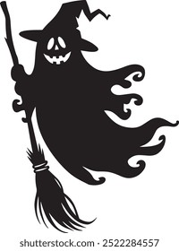 Halloween Ghost Vektor Kunst Illustration halten Besen