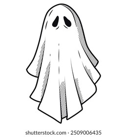 Vector fantasma de Halloween dibujado a mano ilustración. Tatuaje boho chic, ilustración de arte de línea de Vector de diseño de impresión de póster