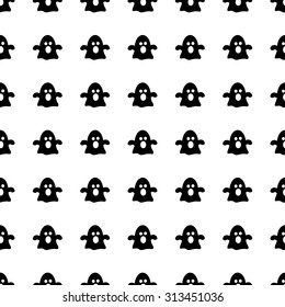 Halloween Ghost vector icon seamless pattern, tiling ornament on white.