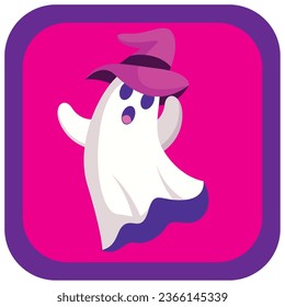 halloween ghost vector icon with violet background with purple border.