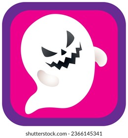 halloween ghost vector icon with violet background with purple border.